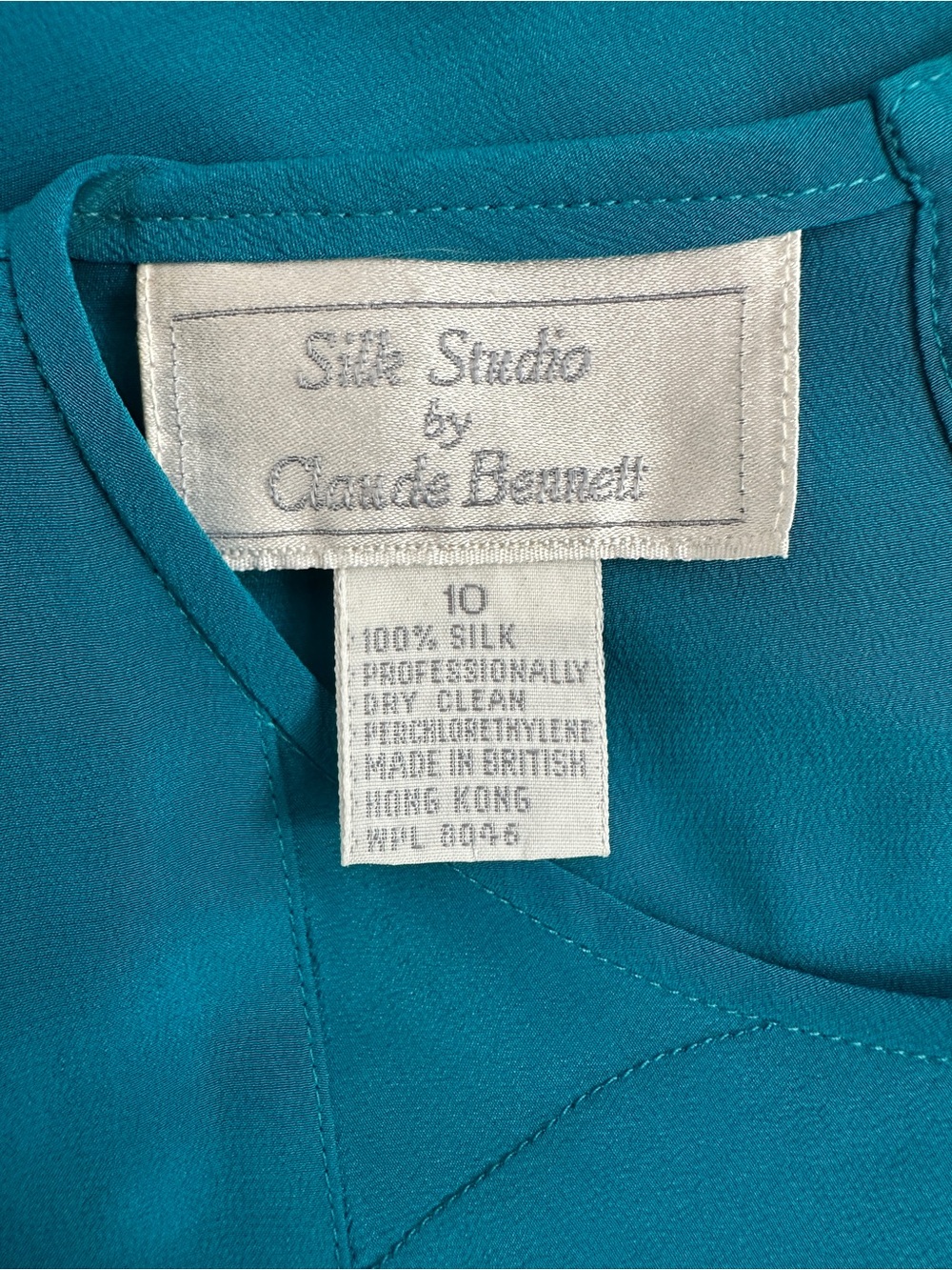Vintage Silk Studio by Claude Bennett Teal 100% Silk Blouse Size 10 British HK - Picture 4 of 5